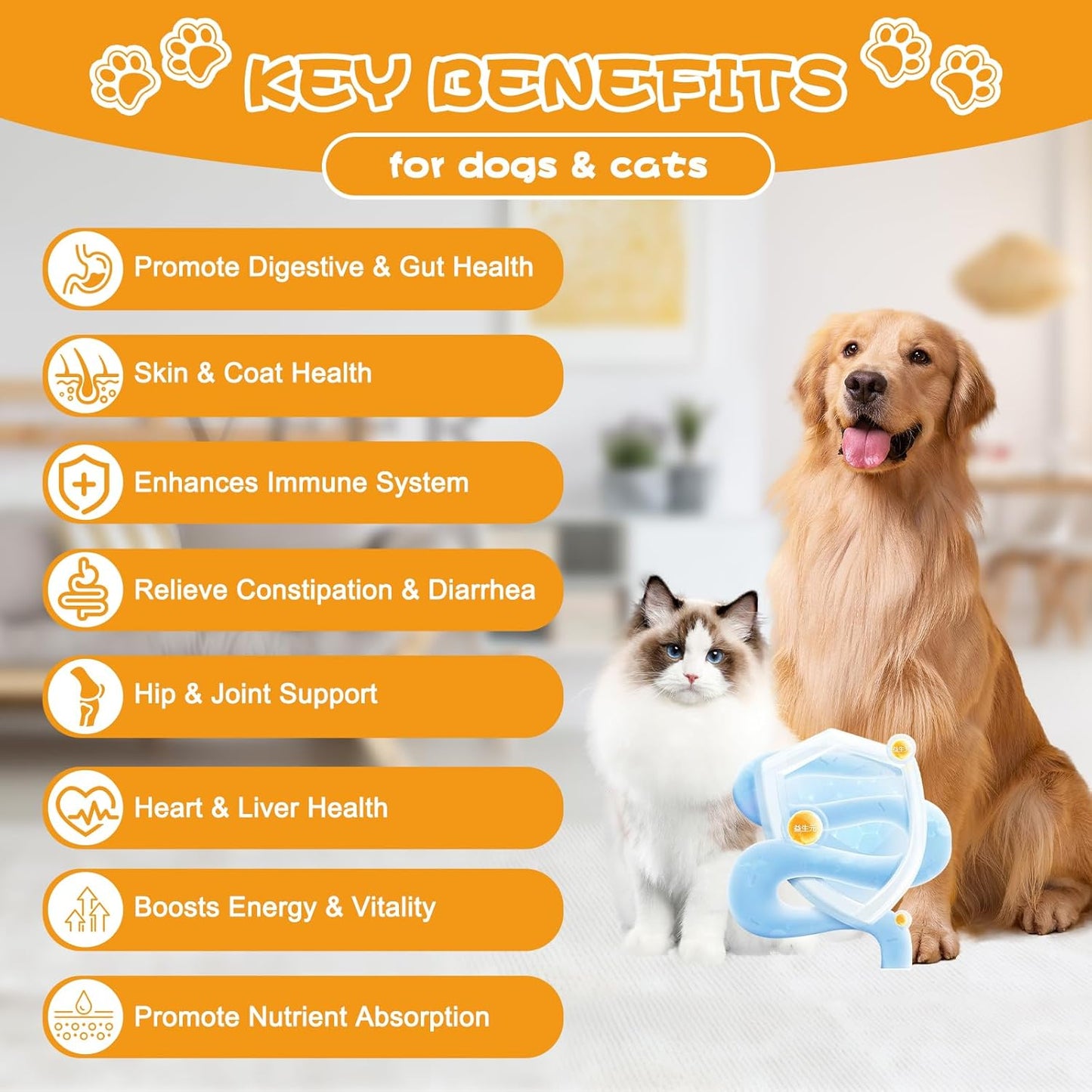 Probiotics for Dogs & Cats, with Prebiotics, Digestive Enzymes,Inulin, Pumpkin for Digestive, Gut, Skin & lmmune Health, Reduce Diarrhea & Gas, Small and Large Dog & Cats, 120 Chews