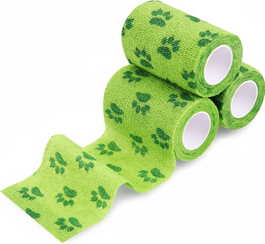 3 Rolls No Chew Bandage for Dogs Bitter Bandage Wrap for Dogs Wound Wrap (3 Inches X 5 yd,Green)