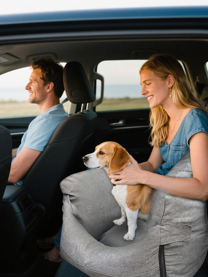 Small Dog Car Seat - Portable Booster carseat with Harness,Detachable Washable Dog Booster Seat Under 19lbs Fits Front & Rear Seats, Soft Pet Car Bed with Storage Pockets and Safety Belt for Travel.