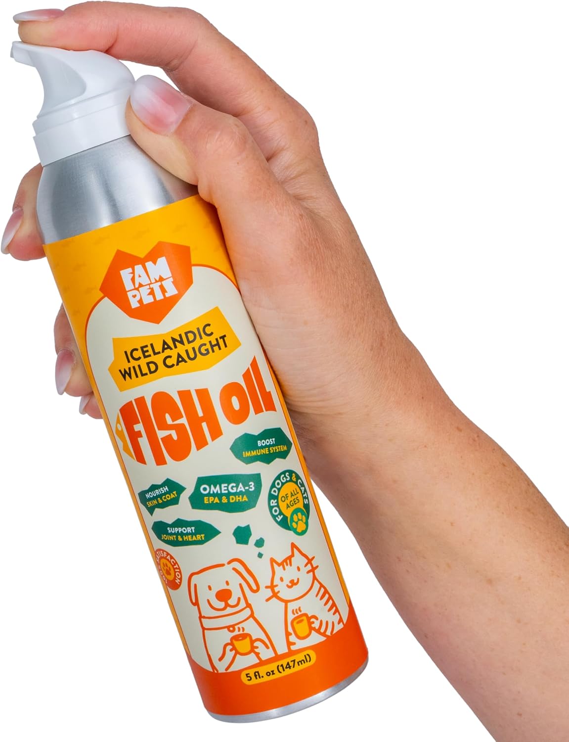 Omega 3 Fish Oil for Dogs and Cats (5 oz) - Icelandic Fish Oil Liquid Dog and Cat Supplement with EPA DHA for Skin, Coat, Joint & Health - Natural Pet Supplement - Aluminum Spray Bottle