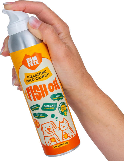 Omega 3 Fish Oil for Dogs and Cats (5 oz) - Icelandic Fish Oil Liquid Dog and Cat Supplement with EPA DHA for Skin, Coat, Joint & Health - Natural Pet Supplement - Aluminum Spray Bottle