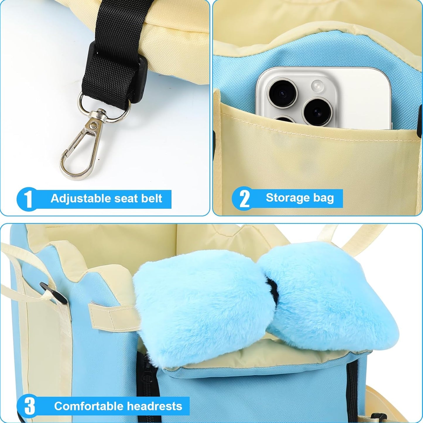 Center Console Dog Car Seat for Small Dogs, Pet Puppy Car Seats with Soft Cushion Safety Belt, Washable Cat Carseats, Pet Bed for Cars, Dog Booster Cars Seats for Dogs Small 5-15 lbs(Blue)