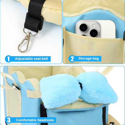 Center Console Dog Car Seat for Small Dogs, Pet Puppy Car Seats with Soft Cushion Safety Belt, Washable Cat Carseats, Pet Bed for Cars, Dog Booster Cars Seats for Dogs Small 5-15 lbs(Blue)