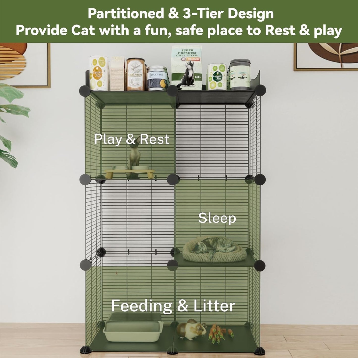 Cat Litter Box with Lid Indoor: Enclosed Litter Box with Cover for Multiple Cats Kitty, DIY Litterbox for C&C Grid Cat Cage