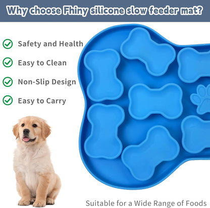 Fhiny Silicone Snuffle Mat for Dogs, Dog Puzzle Feeder Lick Mat with Suction Cups Puppy Slow Feeder Bowl for Dry and Wet Food Interactive Smell Training Encourages Natural Foraging Skill(Blue)