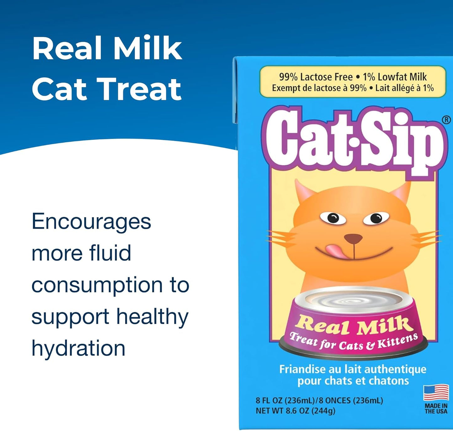 PetAg KMR Kitten Milk Replacer Liquid (11 oz, Pack of 4) Cat-Sip Real Milk Treat (8 oz)