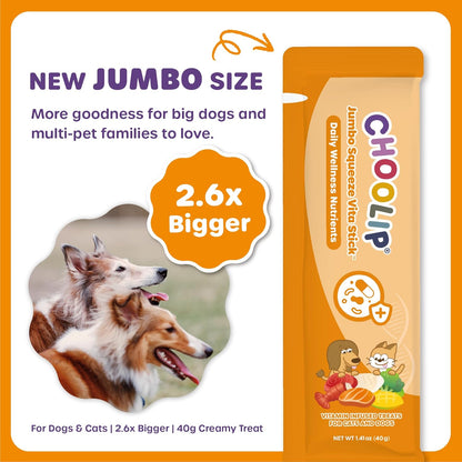 Choolip Bundle | 20pc Jumbo Squeeze Vita Sticks with Essential multivitamins + 49 Heart Support Squeeze Vita Sticks with Essential multivitamins [Both Products are for Cats & Dogs of All Life Stages]