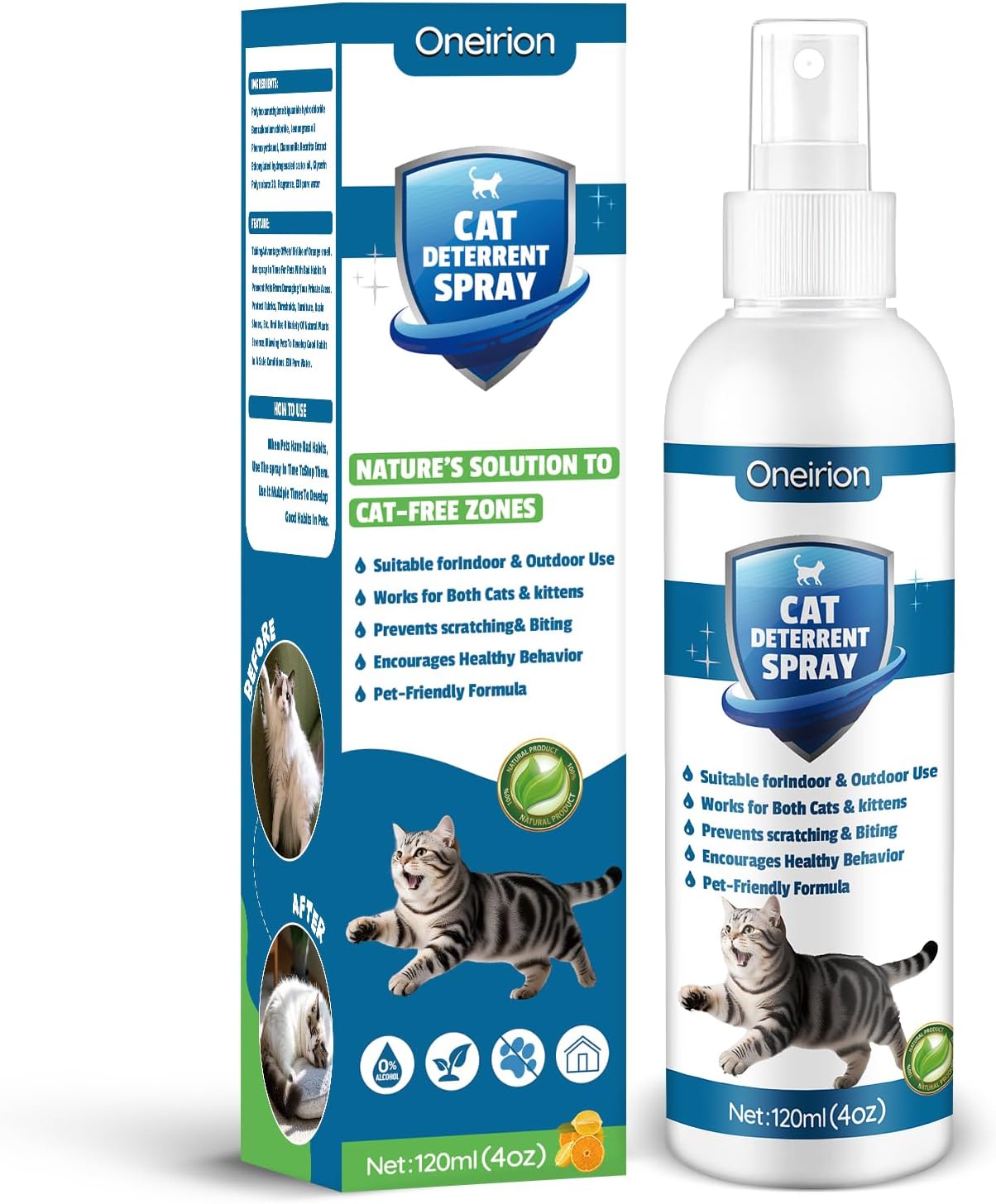 Cat Deterrent Spray - Indoor & Outdoor Cat Repellent, Stops Cats from Scratching Furniture, Carpets, Sofas, Curtains and Urine Marking - Effective Anti-Scratch Training Aid