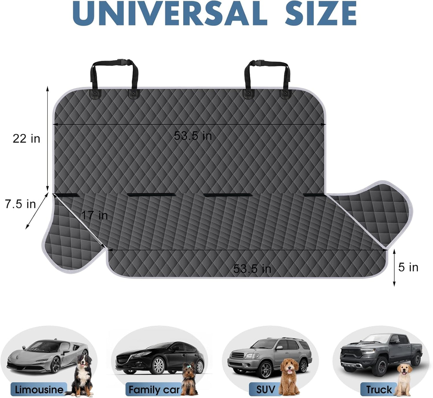 Backseat Cover for Dogs, Waterproof and Non-Slip Pet Bench Seat Covers, Car Seat Protector for Back Seat, Universal Size Rear Car Seat Cover Fits Cars, Trucks and SUVs, M-Charcoal Grey&Grey