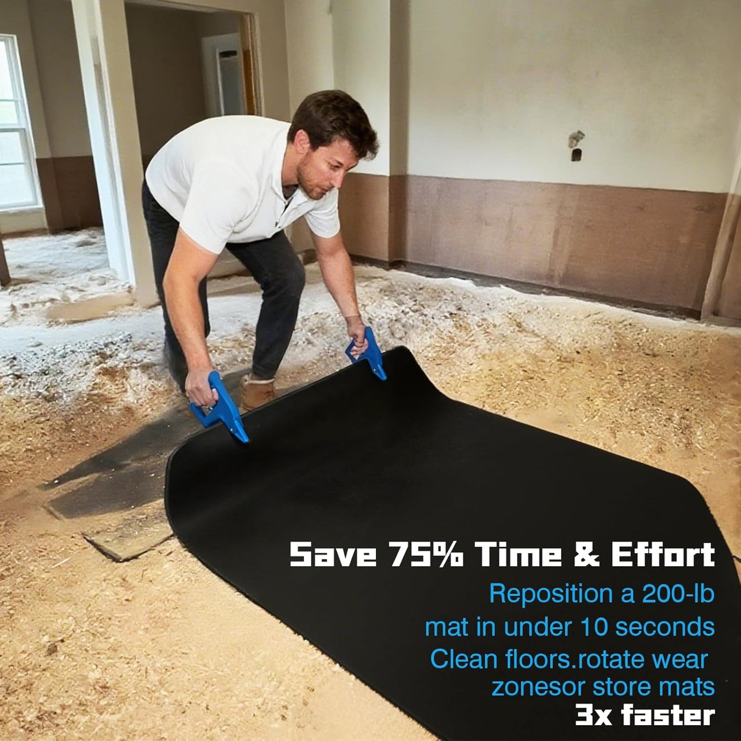 2 Pack Blue Mat Movers Tool, Heavy Duty Stall Mat Grippers for Horse Stalls, Gym, Barn, and Trailer, Ergonomic Rubber Mat Puller for Easy Lifting and Moving