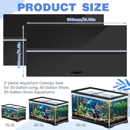 Sieral Aquarium Lids Polycarbonate Canopy with LED Light 2 Pcs Set 22.95 x 11.5 x 0.12 Inch for 33/40/55 Gallon with Center Brace Aquariums Cover Fish Tank Lid with a Hook Knife, Black