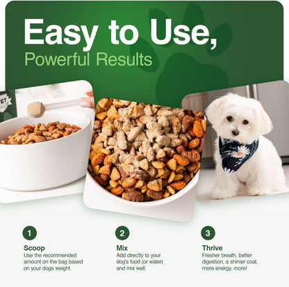 Human-Grade Superfood For Dogs, Premium Greens Powder Supplement For Dental Health, Longevity, Hip & Joint, Gut Health, Allergies, Immune Support, Skin & Coat - 3.5 oz Nutrient Dense Formula