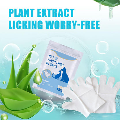 Pet Wash Free Grooming Gloves, 6Pcs Cleaning Cat Dog Wipes for Face, Ear, Eye, Paws Pet Body Rinse Free Gloves, No Rinse Thick Extra Puppy Wipes, Disposable Plant-Based Dog Bath Wipes