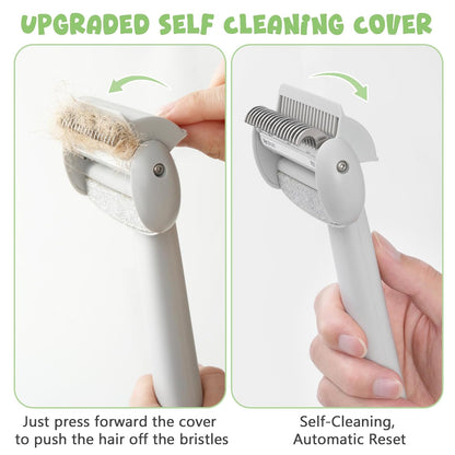 Undercoat Rake for Long Haired Dogs & Cats, Deshedding Dog Brush with Antistatic Cloth, Dematting Comb for Cats, Pet Grooming Tool for Shedding Loose Hair, Matted Fur, Gray