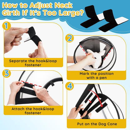 Dog Cone Collar After Surgery, Extended Dog Recovery Cone to Stop Licking Wounds, Transparent Soft Elizabethan Collar for Large Medium Small Dogs, Adjustable Pet Cone with Elastic Neck Loops