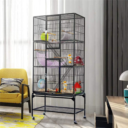 Yaheetech 69-Inch Extra Large Wrought Iron 3 Levels Ferret Chinchilla Sugar Glider Squirrel Small Animal Cage with Cross Shelves and Ladders, Black