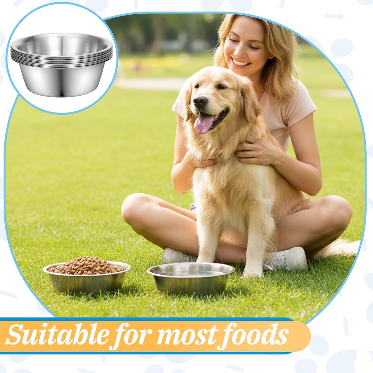 10 Pcs Stainless Steel Dog Bowls Bulk, 6.9 Inch Thickened Metal Food and Water Dish Basic Pet Feed Bowl Replacement Pet Bowls for Dogs Cats(29 Oz, Dishwasher Safe)