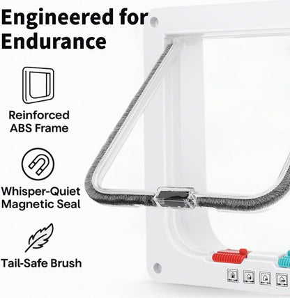 Extra Large Cat Door with 4-Way Lock (Outer Size 11"x9.8"), Weatherproof Flap for Cats & Small Dogs up to 25.5 lbs, White