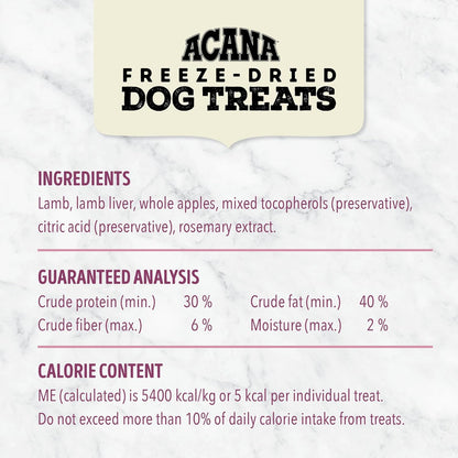 ACANA Singles Grain Free Dog Treats Limited Ingredients & Freeze-Dried Lamb & Apple Recipe 3.25oz Bag