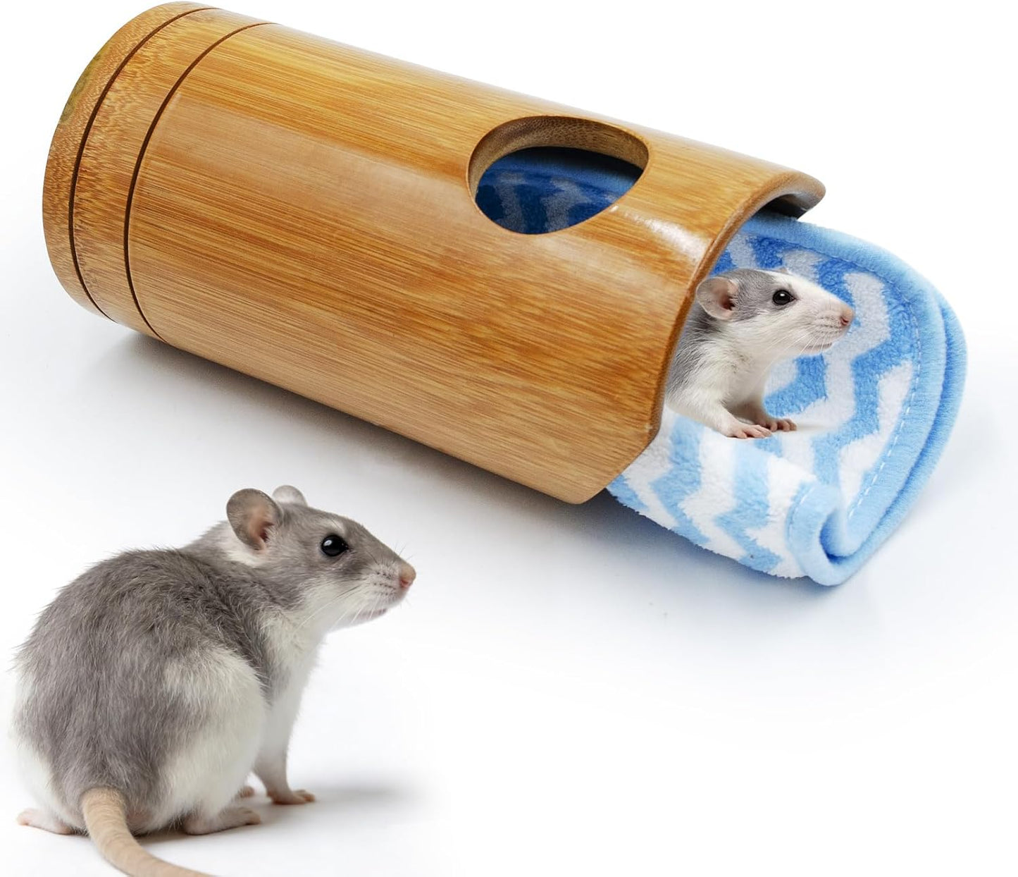 Rat Cage Accessories, Bamboo Tube Hide with Soft Towel Mat, Natural Hideout for Small Animals, Hamster Accessories for Cages, Hide for Hamster, Rat, Gerbil and Other Small Animals