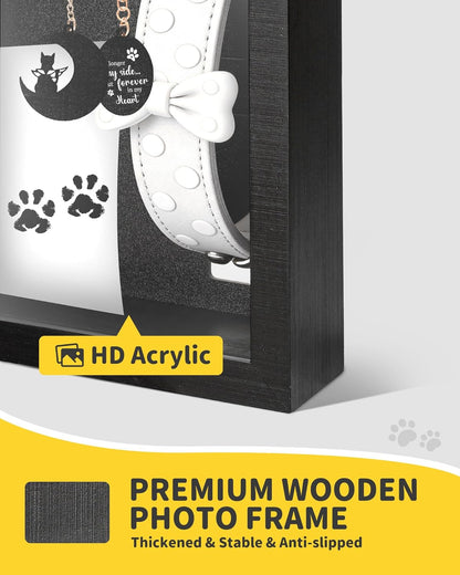 Dog & Cat 3-IN-1 Memorial Wooden Picture Frame Set, Lost Pet Sympathy Gifts with 360° Rotation Wooden Picture Frame for Two 4"x6" Photos, Pet Memory Gifts for Dog/Cat Passing