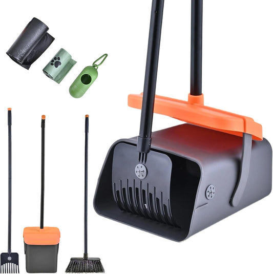 Pooper Scooper Swivel Bin & Rake with 100 Waste Bags and 10pairs of glovesDog Pooper Scooper with Bag Attachment for Large Medium Small Dogs