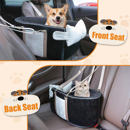 Dog Car Seat for Small Dogs, Portable Center Console Dog Car Seat, Pet Booster Seats with Safety Belt and Soft Cushion, Pet CarSeat for Dogs and Cats Under 15 lbs,Black
