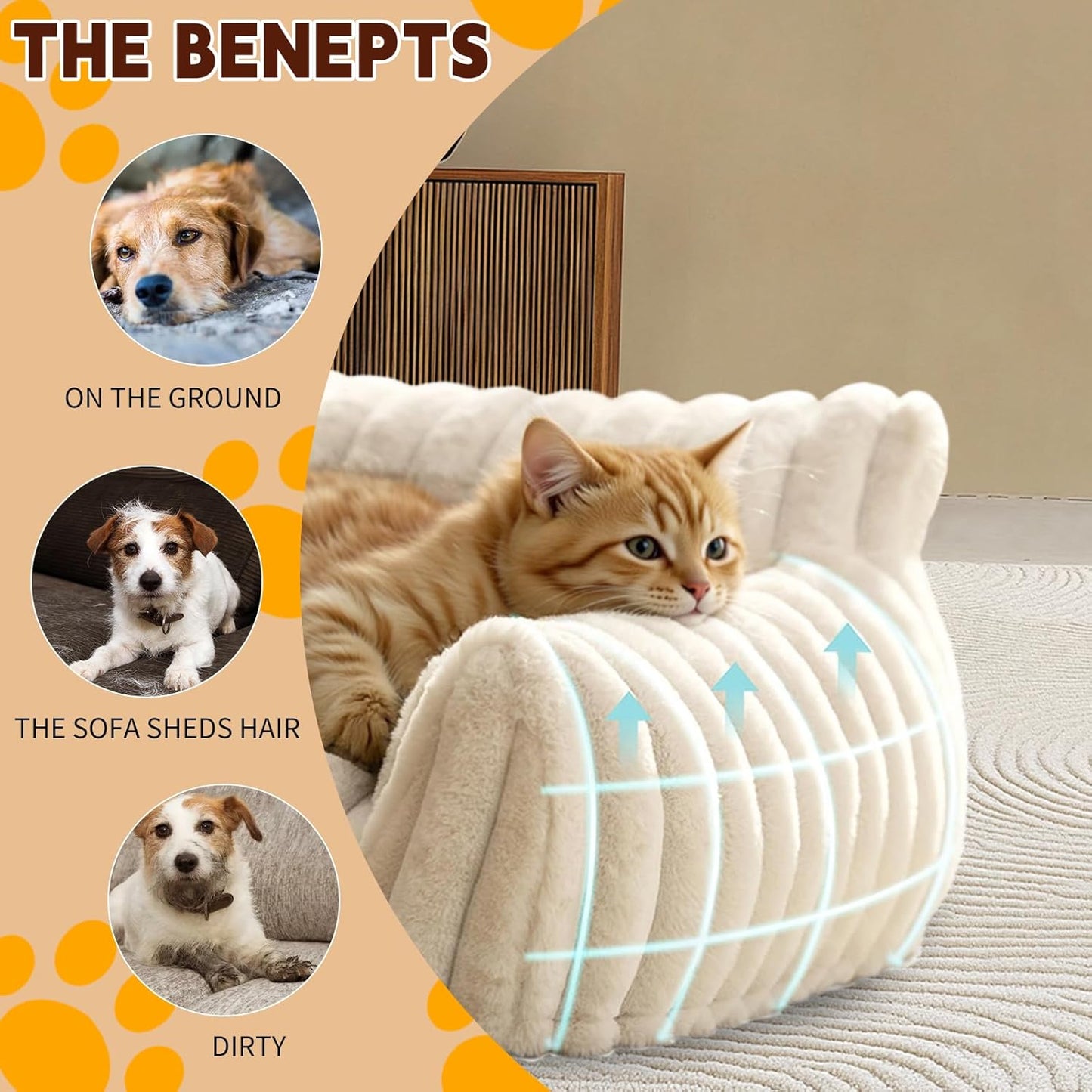Indoor Pet Sofa Bed | Cat Sofa Bed, Soft Square Pet Bed, Indoor Non-Slip Cat Bed, Comfortable Plush, Suitable for Small to Medium Cats and Dogs (Khaki, L(29.52 * 21.65 * 9.84in))
