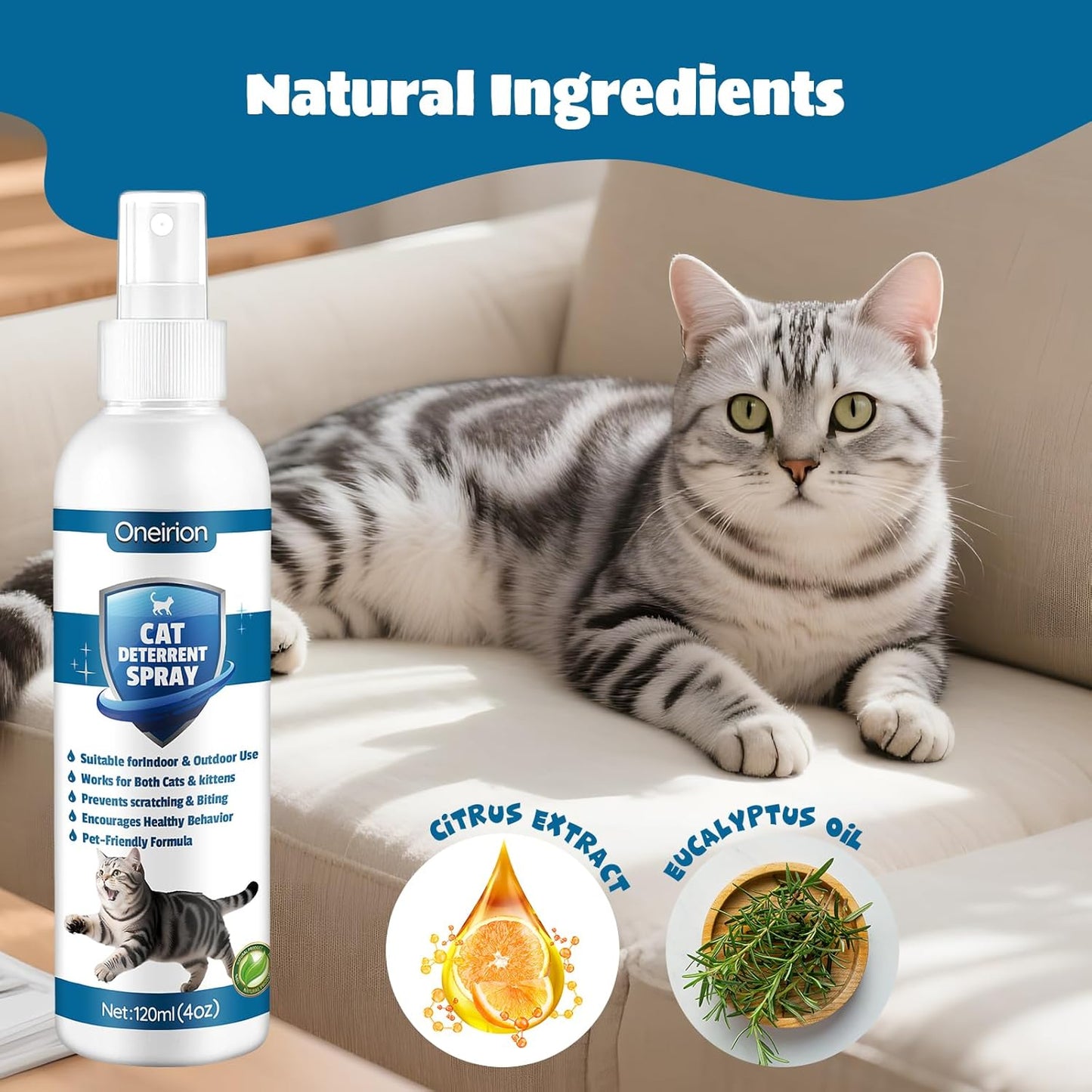 Cat Deterrent Spray - Indoor & Outdoor Cat Repellent, Stops Cats from Scratching Furniture, Carpets, Sofas, Curtains and Urine Marking - Effective Anti-Scratch Training Aid
