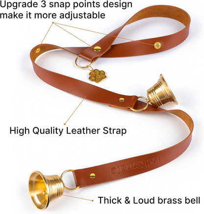 Leather Dog Door bells for Potty Training, Big Brass Puppy Dog Door Bells Extra Loud for Dogs Training, Housebreaking, Door Knob, Dog Bell to Ring to Go Outside Puppy Pet Supplies Leather 2Packs