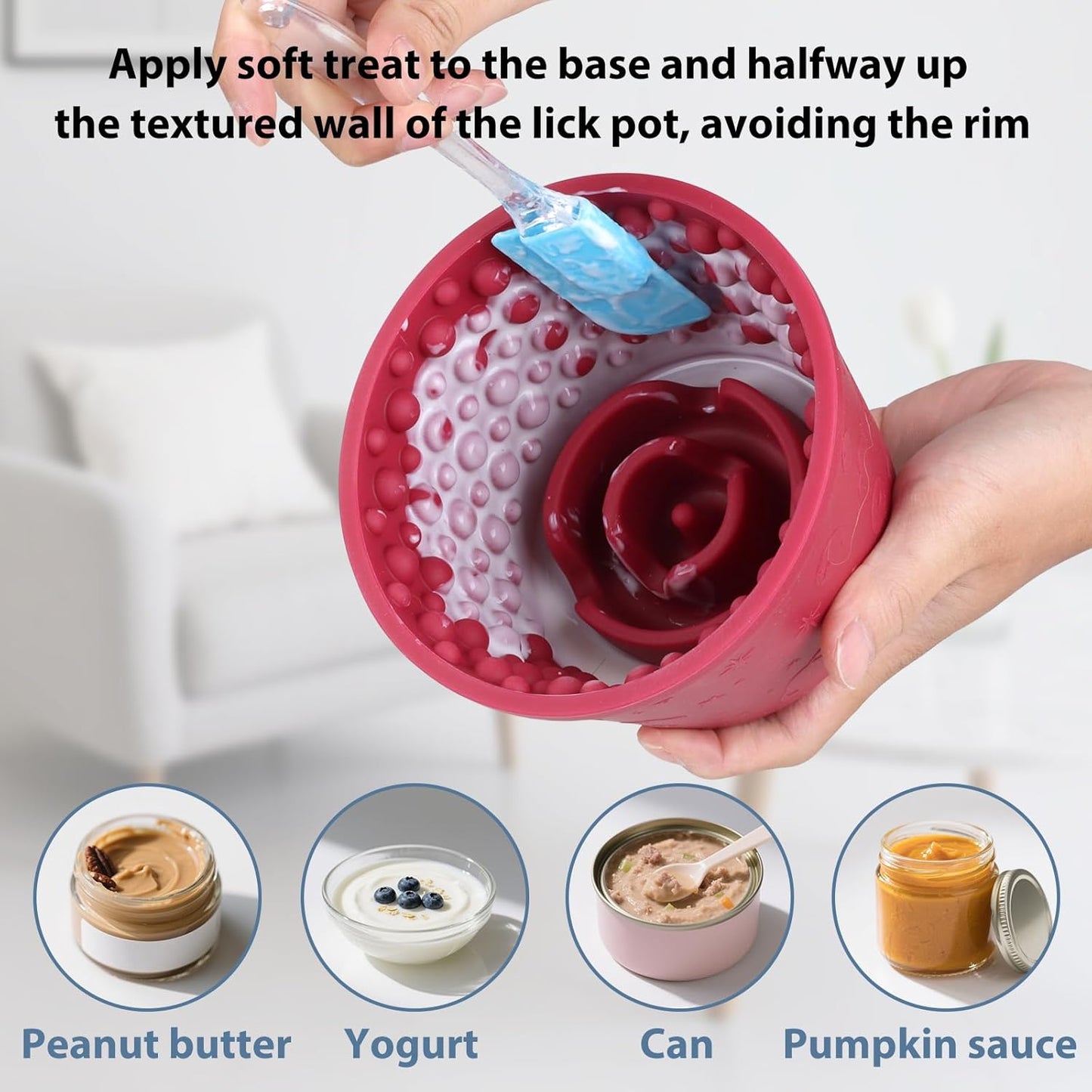 Dog Slow Feeder Lick Bowl - Non-Slip Licking Treat Dispenser for Small Medium Large Dogs, Promotes Anxiety Relief & Prevents Choking, Easy to Clean Feeding Bowl (Wine Red, L)