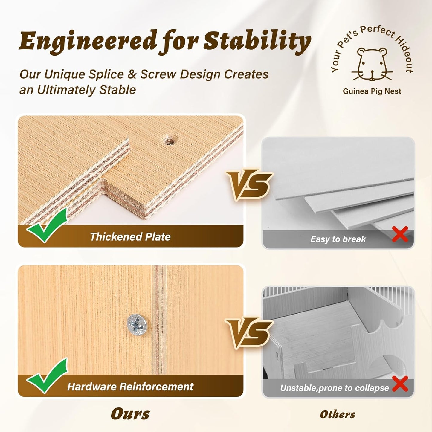 Guinea Pig Hideout with Hammock & Ramp – Multi-Level Wooden Small Animal House for Hamsters, Rabbits, Chinchillas | Easy Assembly Guinea Pig Cages