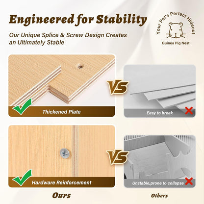 Guinea Pig Hideout with Hammock & Ramp – Multi-Level Wooden Small Animal House for Hamsters, Rabbits, Chinchillas | Easy Assembly Guinea Pig Cages