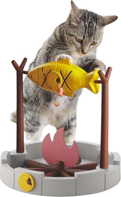PetPals 11" High Cats Treat-Dispensing Slow Feeder,Pets Dry Food Dispenser,Cats Slow Feeding Snack Bowl, Grilled Fish Spinning Toy, Food Puzzle Cat Toy