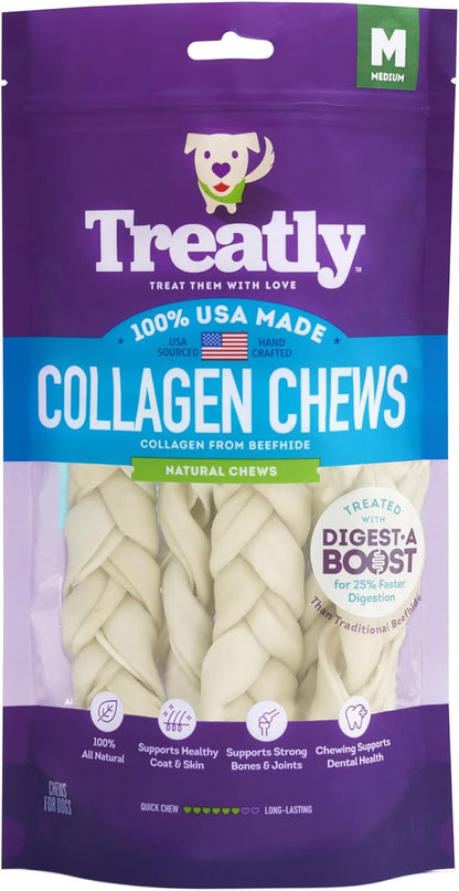 USA Collagen Braids 6-7" Dog Chew Treats - Natural Flavor, 6 Count/1 Pack