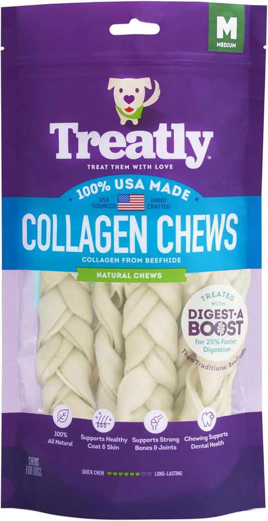 USA Collagen Braids 6-7" Dog Chew Treats - Natural Flavor, 6 Count/1 Pack