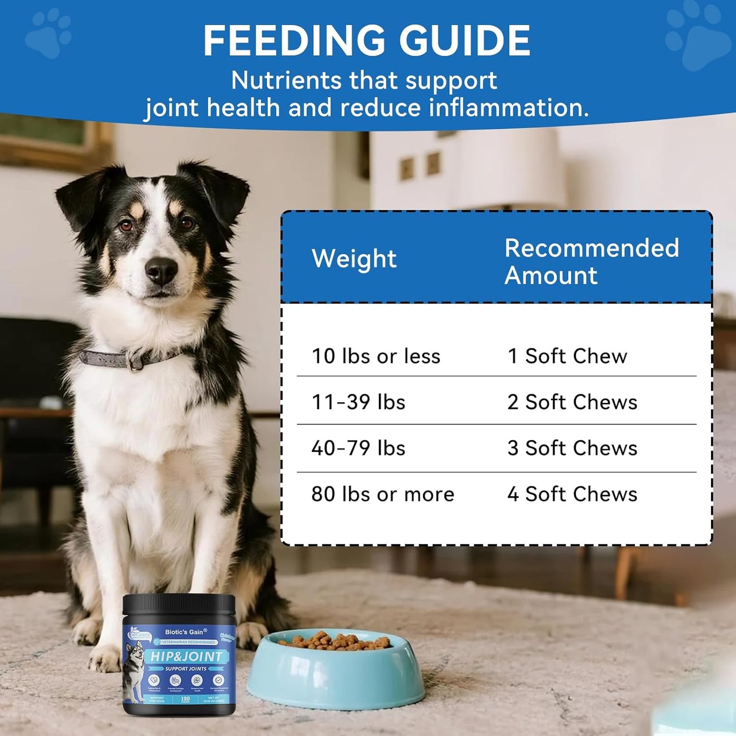 Biotic's Gain - Dog Multivitamins, 25 in 1 Complete Care, 120 Soft Chews, Chicken Flavour (120, Hip & Joint Care)