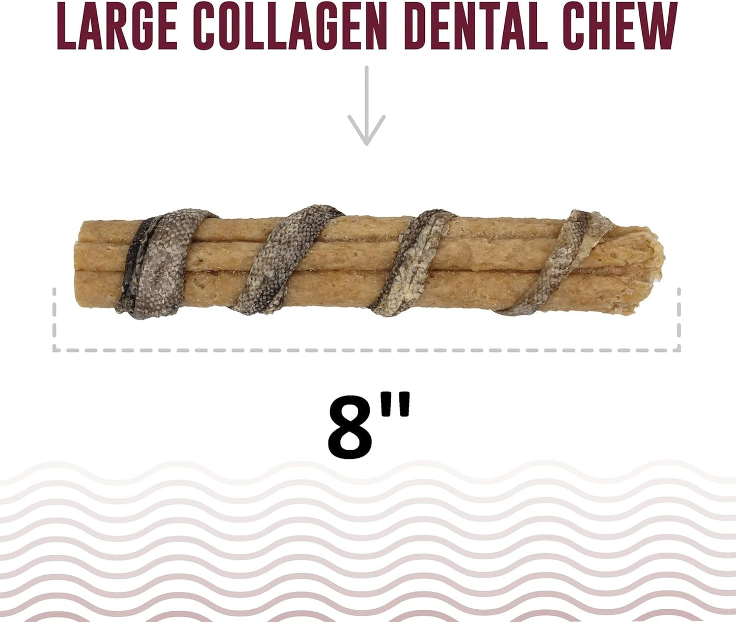 Icelandic+ Collagen Dental Chew: Beef & Cod Skin - 8" Dog Treat Stick, Hand-Wrapped Fish, 2 Ingredient Pet Snacks, Dental Health, Rawhide Alternative
