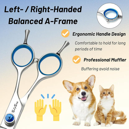 7.5in 25° Curved & Chunker Professional Dog Grooming Scissors Set, 24 Teeth Thinning Shears for Dog Grooming, VG10 Steel Sharp, Pet Trimming Shears for Dogs Cats Groomer, Ergonomic with CNC Screw