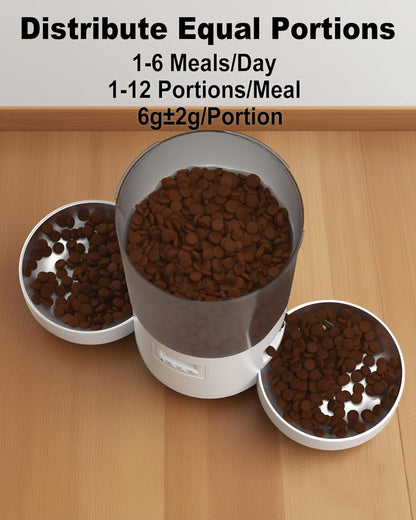 Automatic Cat Feeder for 2 Cats,4.2L Programmable 1-6 Meals Control Cat Food Dispenser,Dual Power Supply,10S Voice Record (Transparent White, Stainless Steel 2 Bowls)