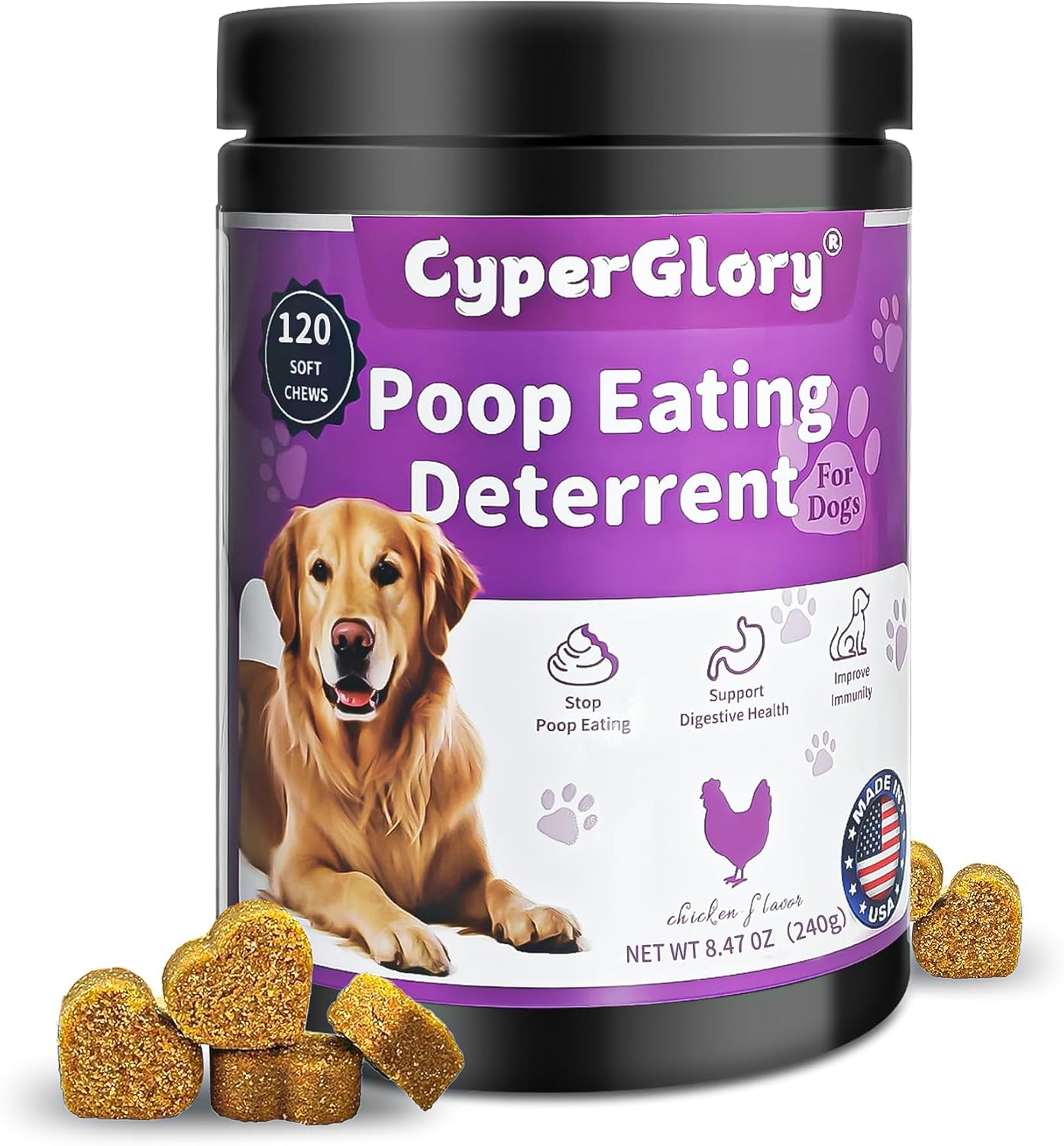 No Poop Chews for Dogs - 120 Chews Stool Eating Deterrent with Probiotics & Digestive Enzymes Supplement - Teeth Health & Immune - No Poop Eating Deterrent for Dogs - Made in USA
