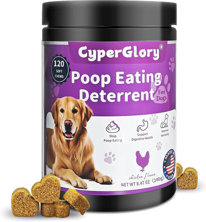 No Poop Chews for Dogs - 120 Chews Stool Eating Deterrent with Probiotics & Digestive Enzymes Supplement - Teeth Health & Immune - No Poop Eating Deterrent for Dogs - Made in USA