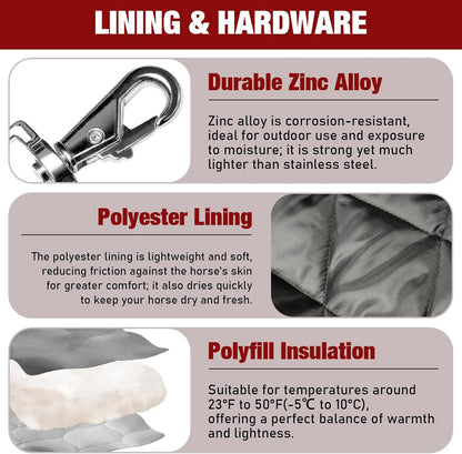 Horse Blankets Winter for Real Horses, 1600D Waterproof Poly Rain Sheets 72 in with Neck Cover Belly Wrap Tail Wrap Turnout Blanket, Stuff Care Medium Large Weight Heavy Outdoor Clothes Red Black