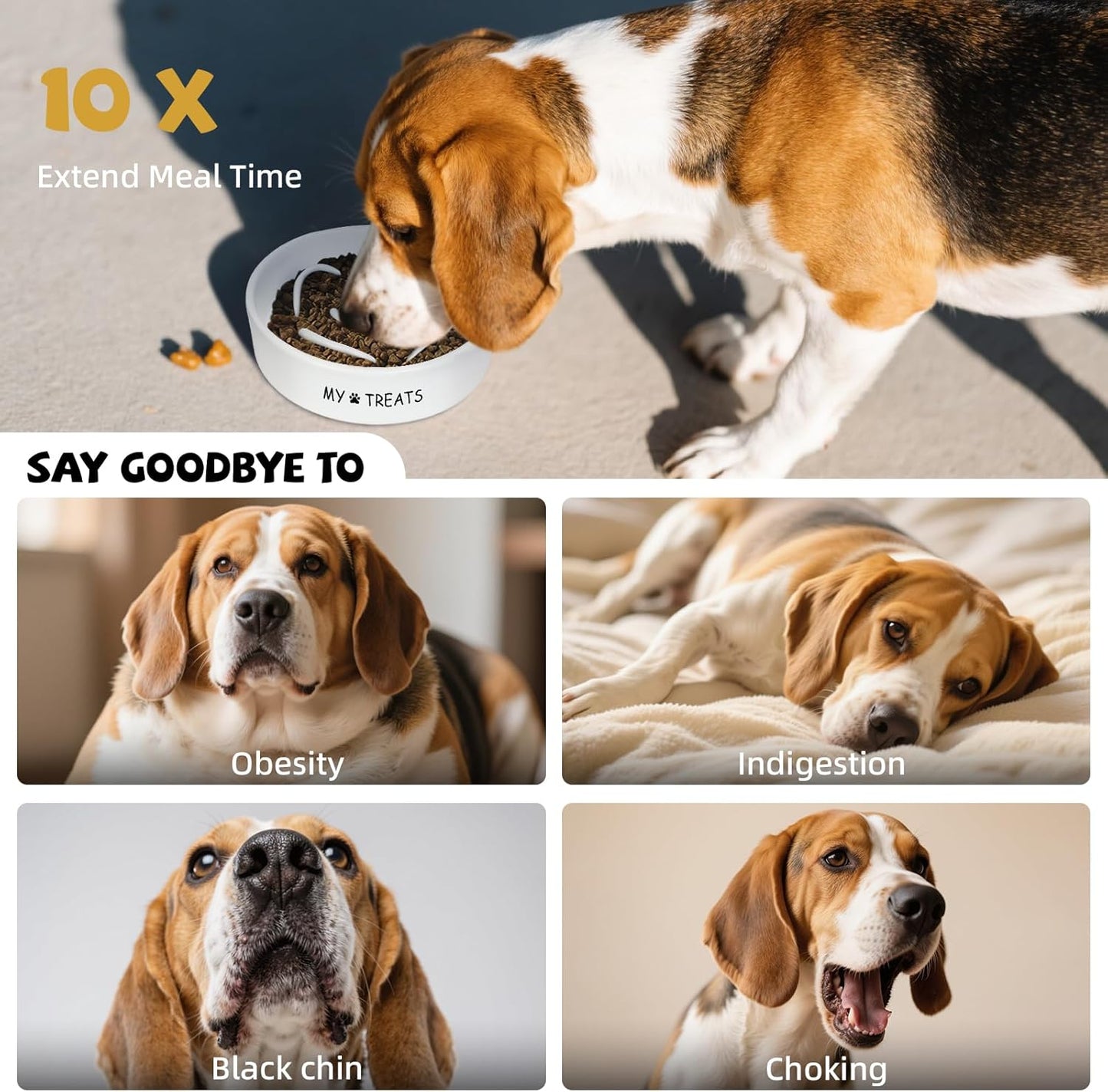 Slow Feeder Dog Bowls - Ceramic Dog Bowls for Small & Medium Dogs - White Slow Eating Dogs Bowl - Ceramic Puppy Slow Feeder - Puppy Food Bowl(Flower)