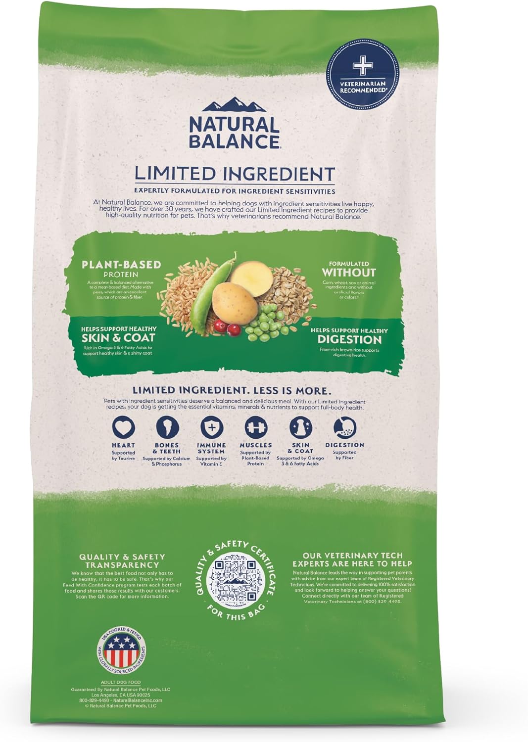 Natural Balance Limited Ingredient Adult Dry Dog Food with Vegan Plant Based Protein and Healthy Grains, Vegetarian Recipe, 24 Pound (Pack of 1)