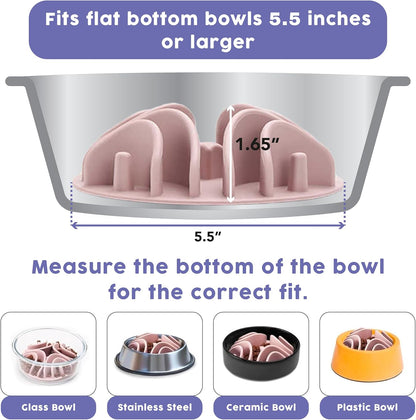 Awoo Great Vibes - Silicone Slow Feeder for Dog Bowls Over 5.5 Inches - Non-Slip, Wet and Dry Food-Compatible Pet Dish with Suction Cups - Extends Mealtime for Fast Eaters - Dishwasher Safe (Mauve)