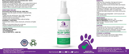 VetiZyme Flea & Tick Relief Spray – Natural Enzyme Pest Control for Dogs, Cats & Small Animals – Non Toxic, Chemical Free Flea Treatment – Safe for Pets, Bedding, Kennels & Home – Biodegradable