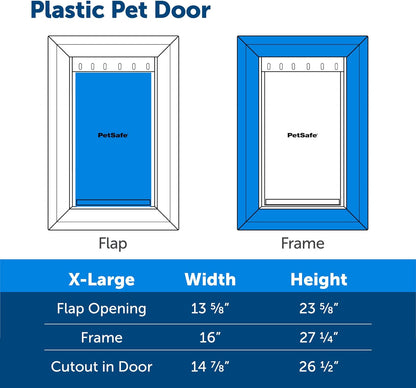 PetSafe Plastic Pet Door - Easy Install for Wood, PVC Metal & Paneled Doors - Rust-Free Plastic Frame - Flap Dimensions 13 3/4" W x 23 3/4" H - for Extra Large Dogs Weighing Up to 220 lb