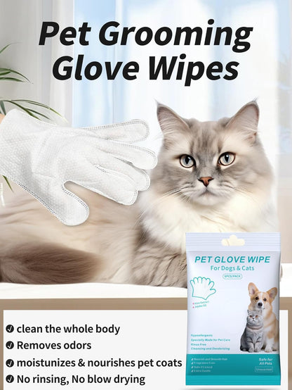 Pet Glove Wipe for Dogs & Cats, Hypoallergenic, Rinse Free, Cleansing and Deodorizing, Cat & Dog Wipes for Paws and Butt, 6 PCS/Pack (2Pack)