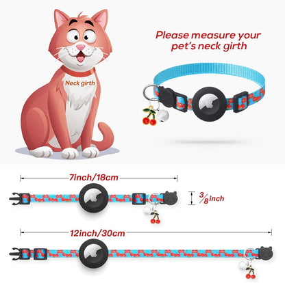 Airtag Cat Collar Breakaway with Bells & Fruit Pendants,Safety Kitten Collar with Apple Air Tag Holder for Girl Boy Cats,Pet Accessories,Gifts(Cherry)